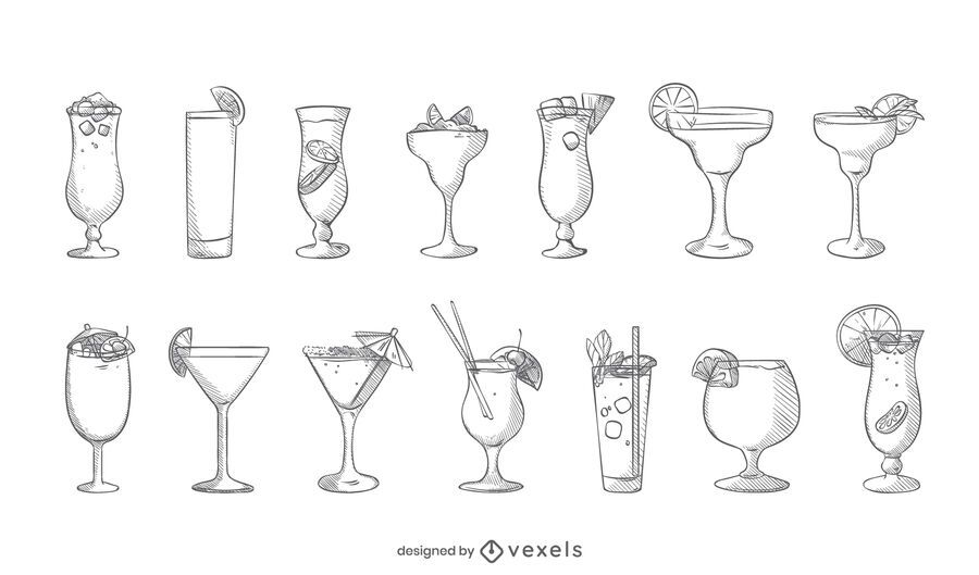 Cocktail hand drawn set Cocktail hand drawn set