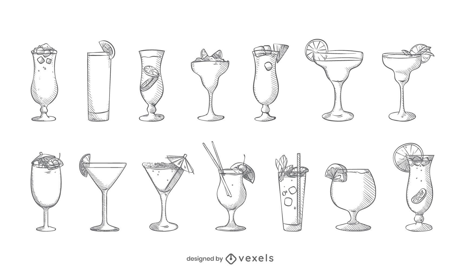 Cocktail handgezeichnetes Set