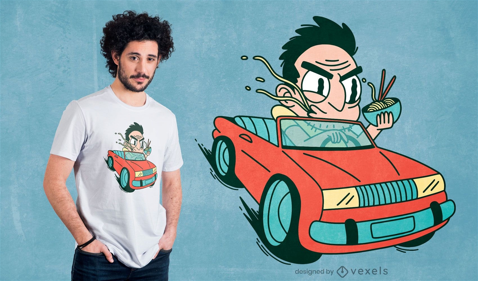 Desenho de t-shirt de desenho animado de Ramen de motorista