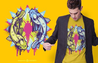 Diseño de camiseta de pez koi colorido Diseño de camiseta de pez koi colorido