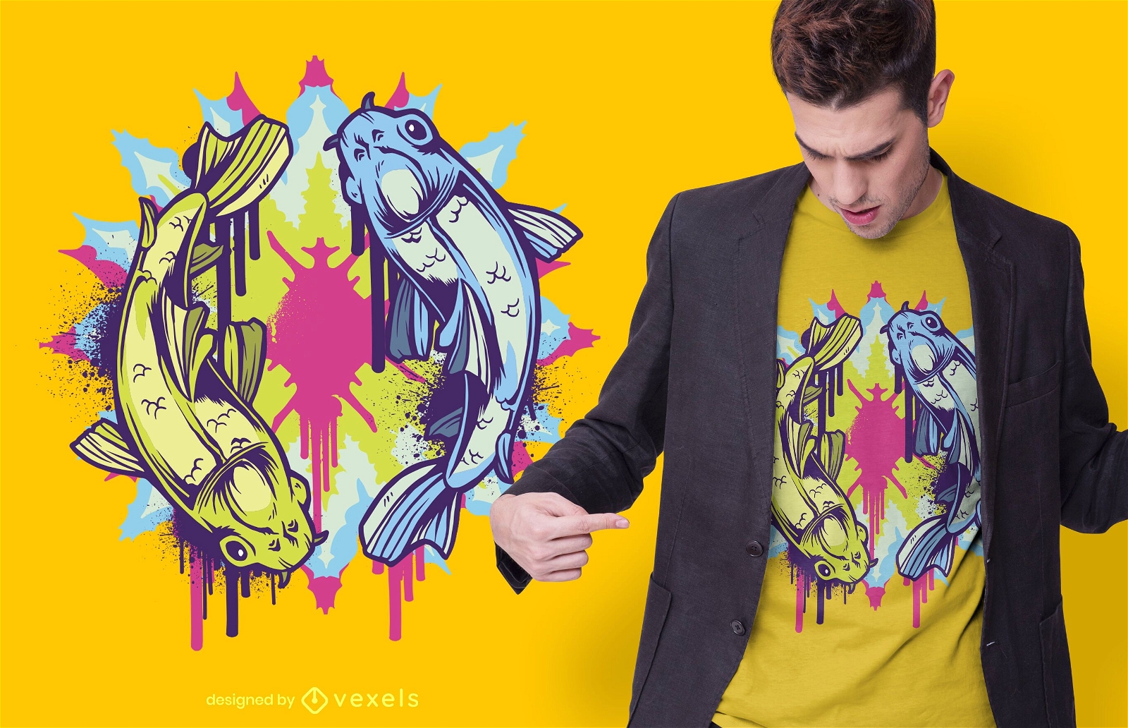 Design de camisetas coloridas de peixes koi