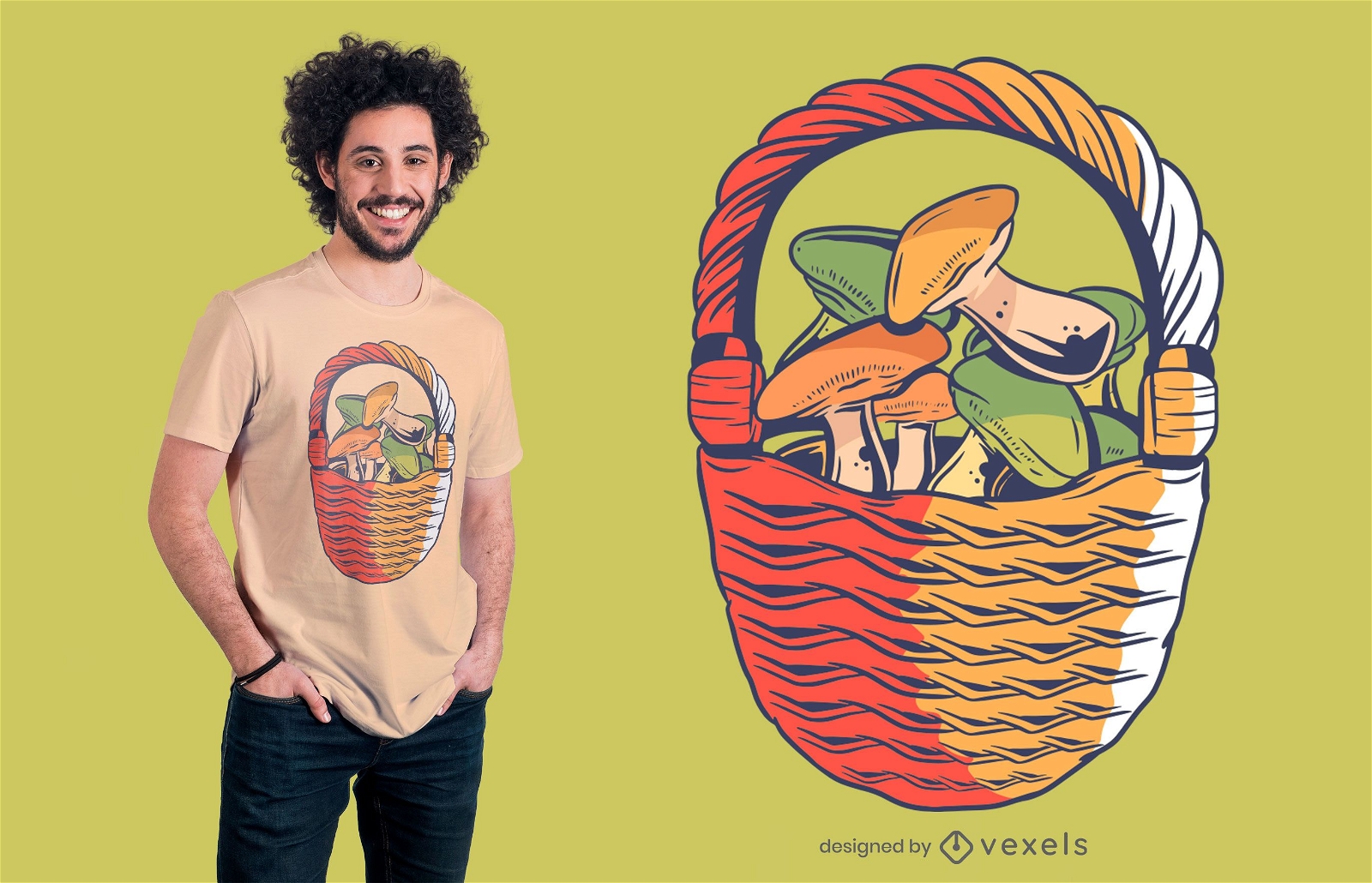 Design de t-shirt com cesto de cogumelos