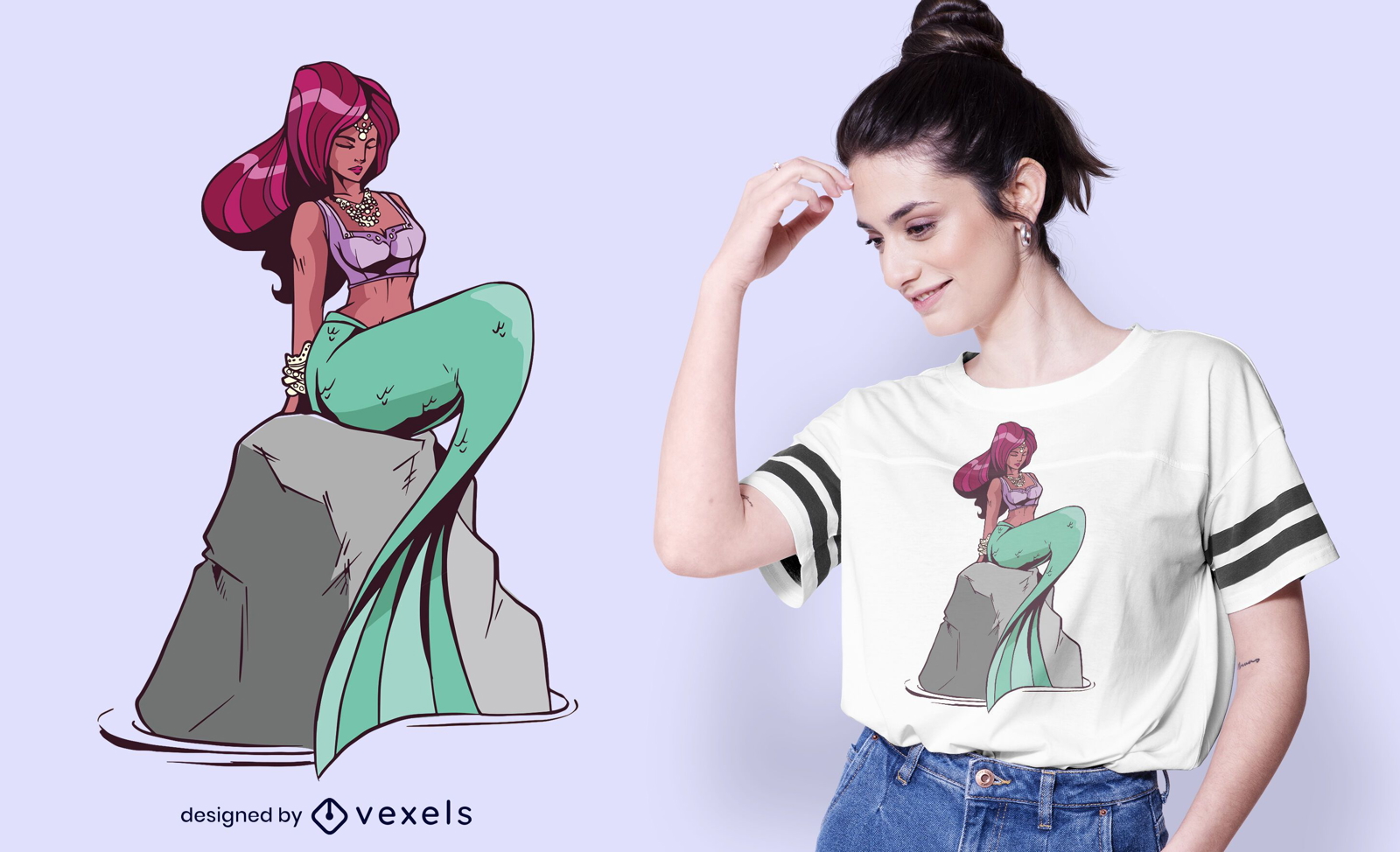 Ilustração De Uma Bela Menina Sereia Sentada Na Pedra. Mão Desenhada  Ilustração De Anime Vetorial. Isolado No Branco. Modelo Para Crianças  Colorir Livro, Design De Camiseta, Jogos Móveis, Tatuagem, Cartão. Royalty  Free