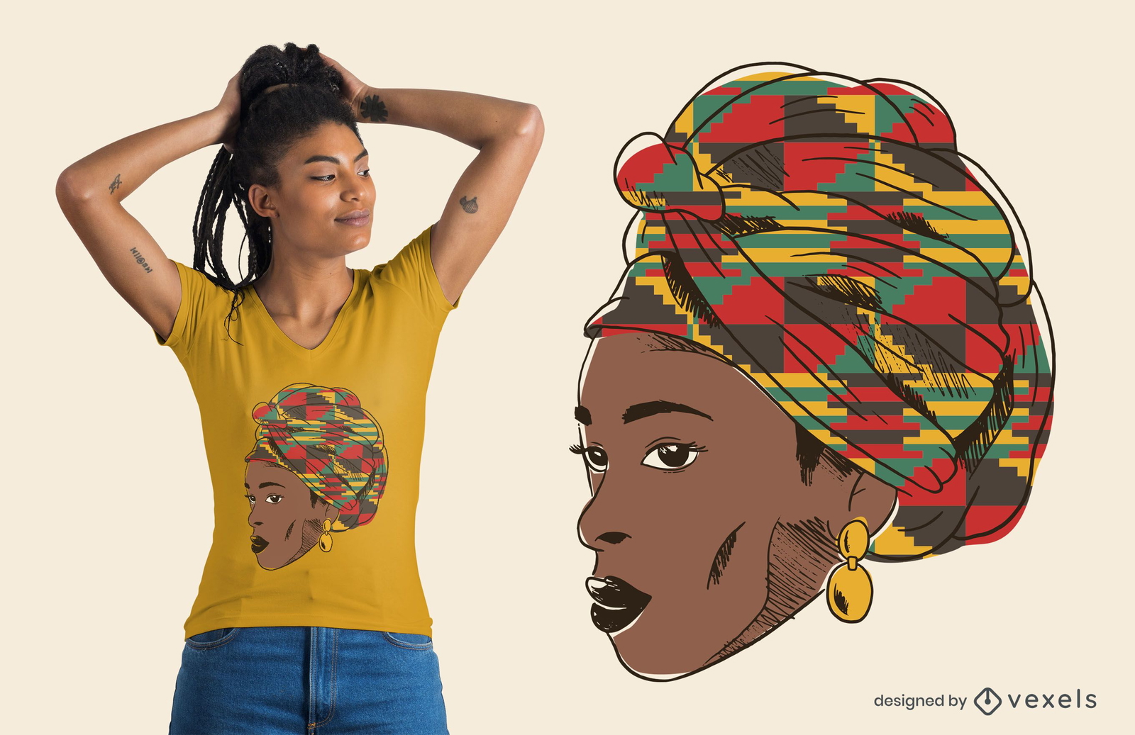 Mujer negra africana con diseño de camiseta de tocado