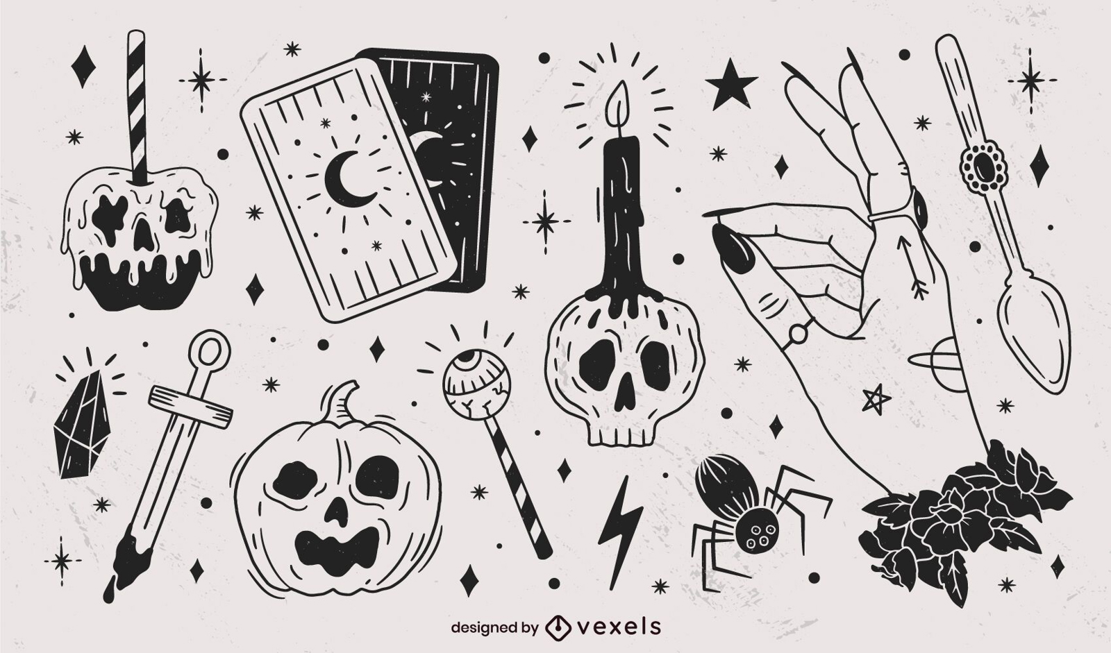 Hand gezeichnete Halloween Black Elements Pack