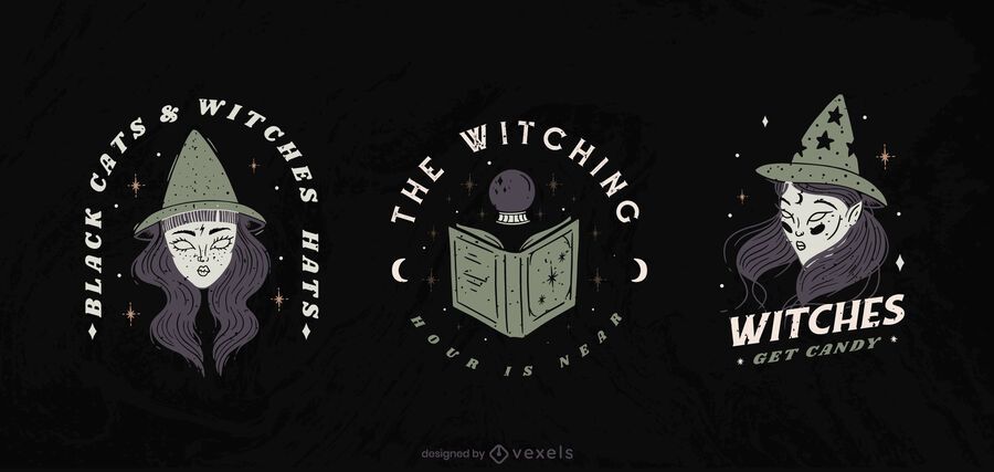Witch halloween badge set Witch halloween badge set