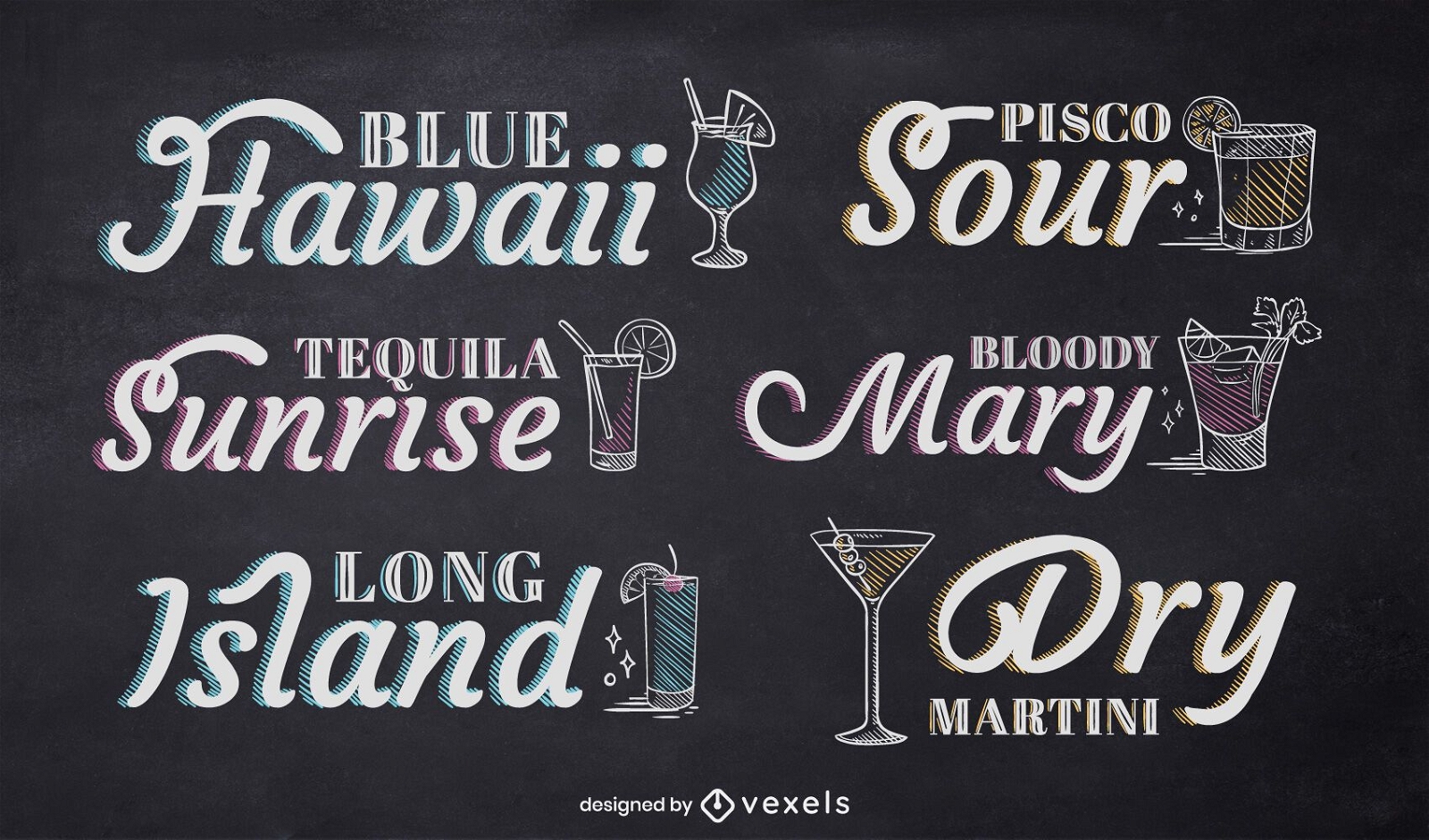 Cocktail chalk lettering set