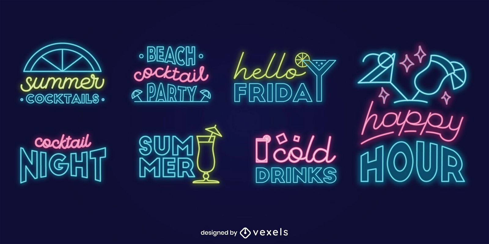 Cocktail-Neon-Schriftzug-Set