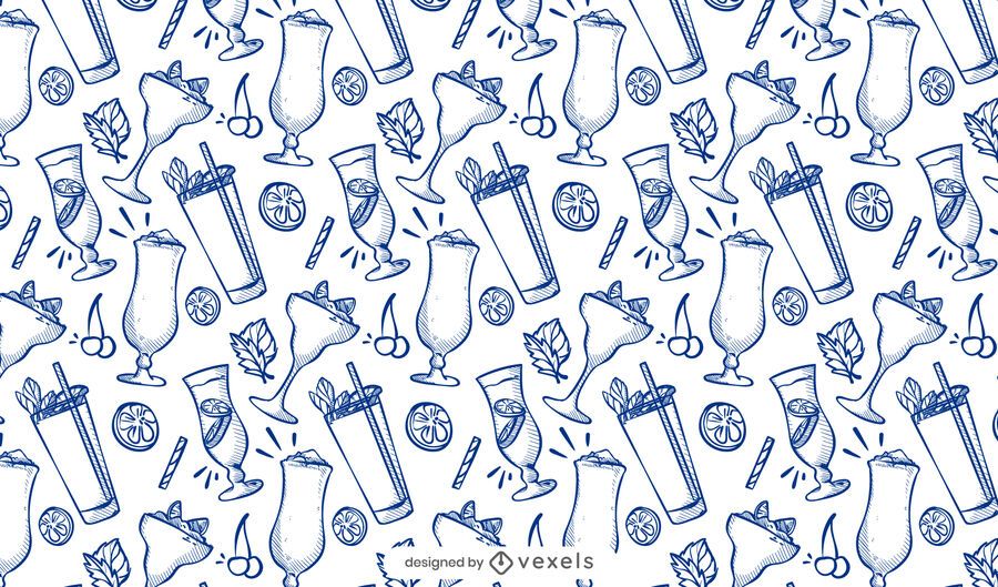 Diseño de patrón de doodle de cóctel Diseño de patrón de doodle de cóctel