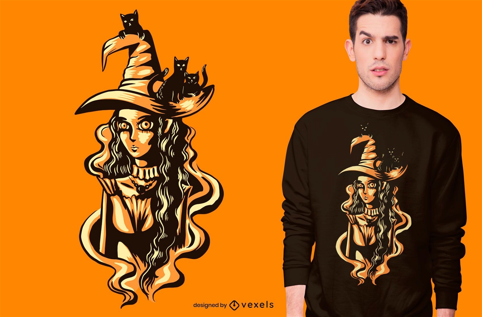 Design de camisetas de bruxas e gatos