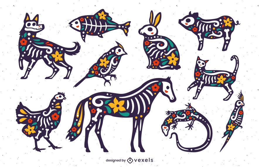 Set de animales del día de los muertos Set de animales del día de los muertos