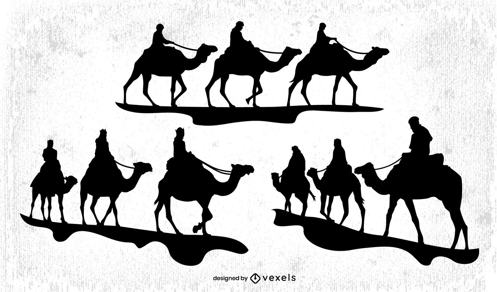 Conjunto de silhuetas de homens s?bios em camelos