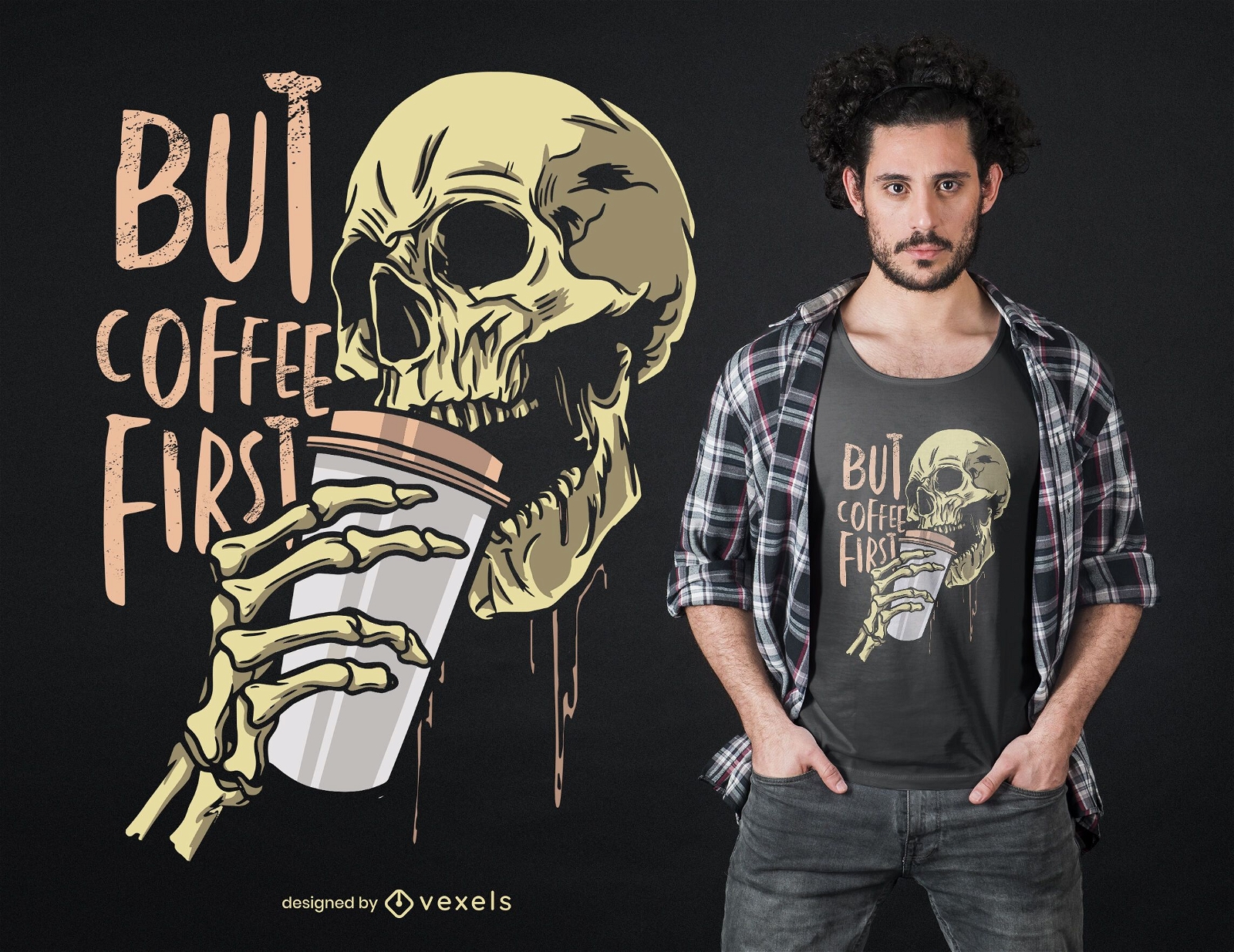 Design de camiseta com caveira de café