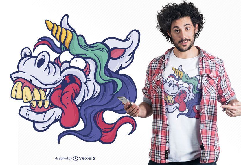 Design de camiseta com cara de bobo de unicórnio Design de camiseta com cara de bobo de unicórnio