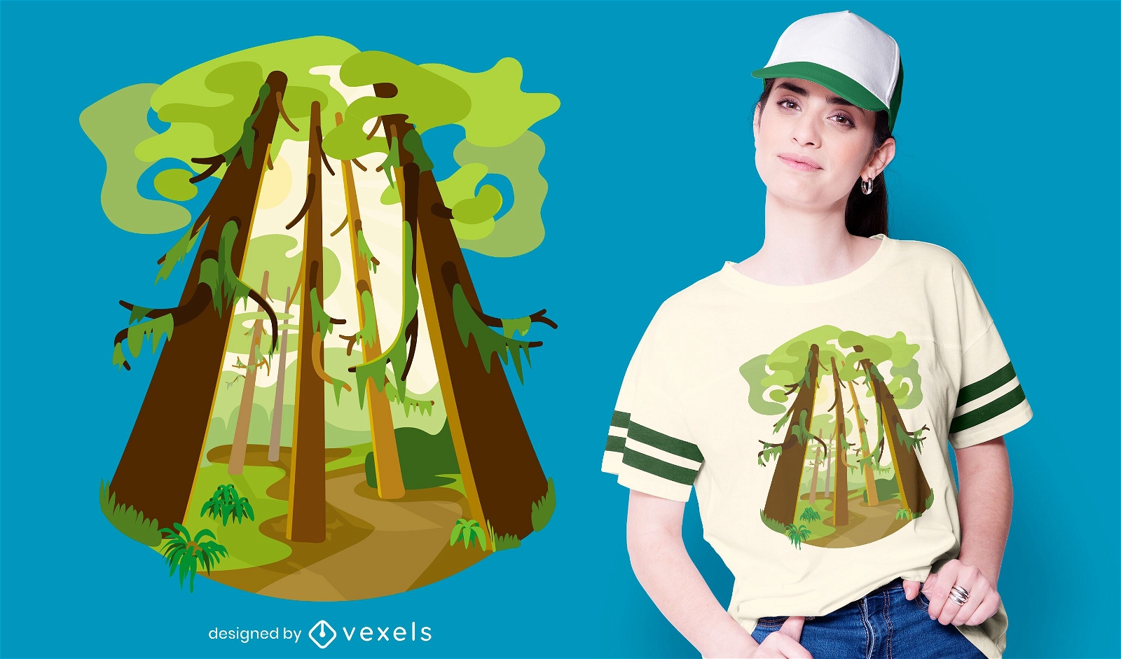 Design de camisetas da natureza da floresta tropical