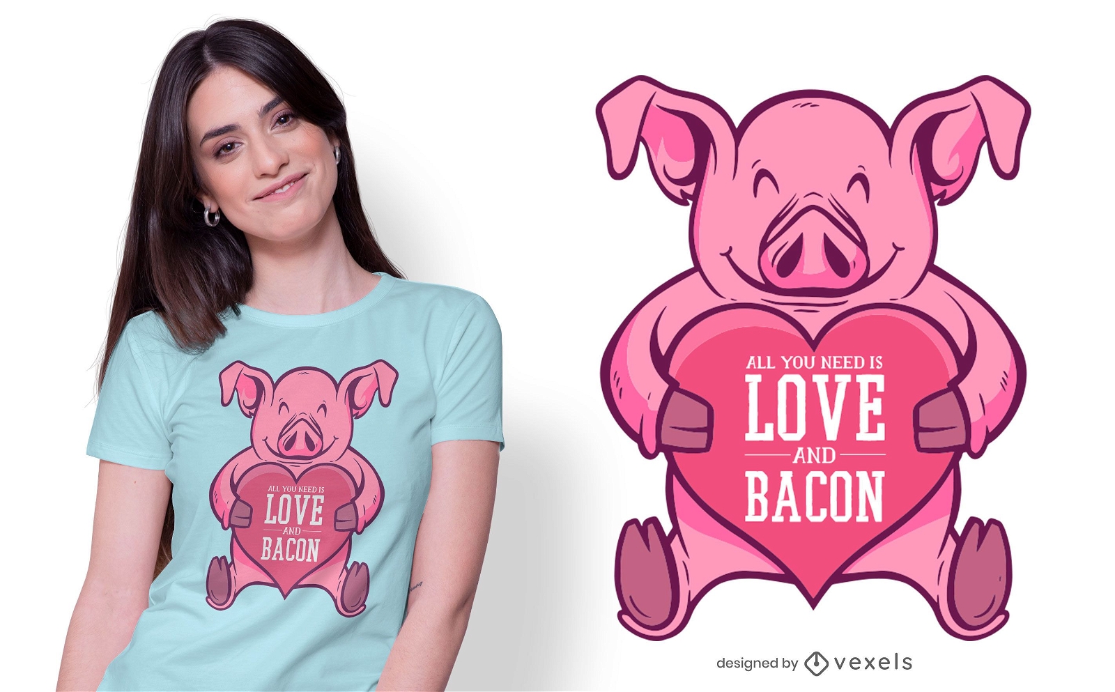 Design de camisetas com amor e bacon