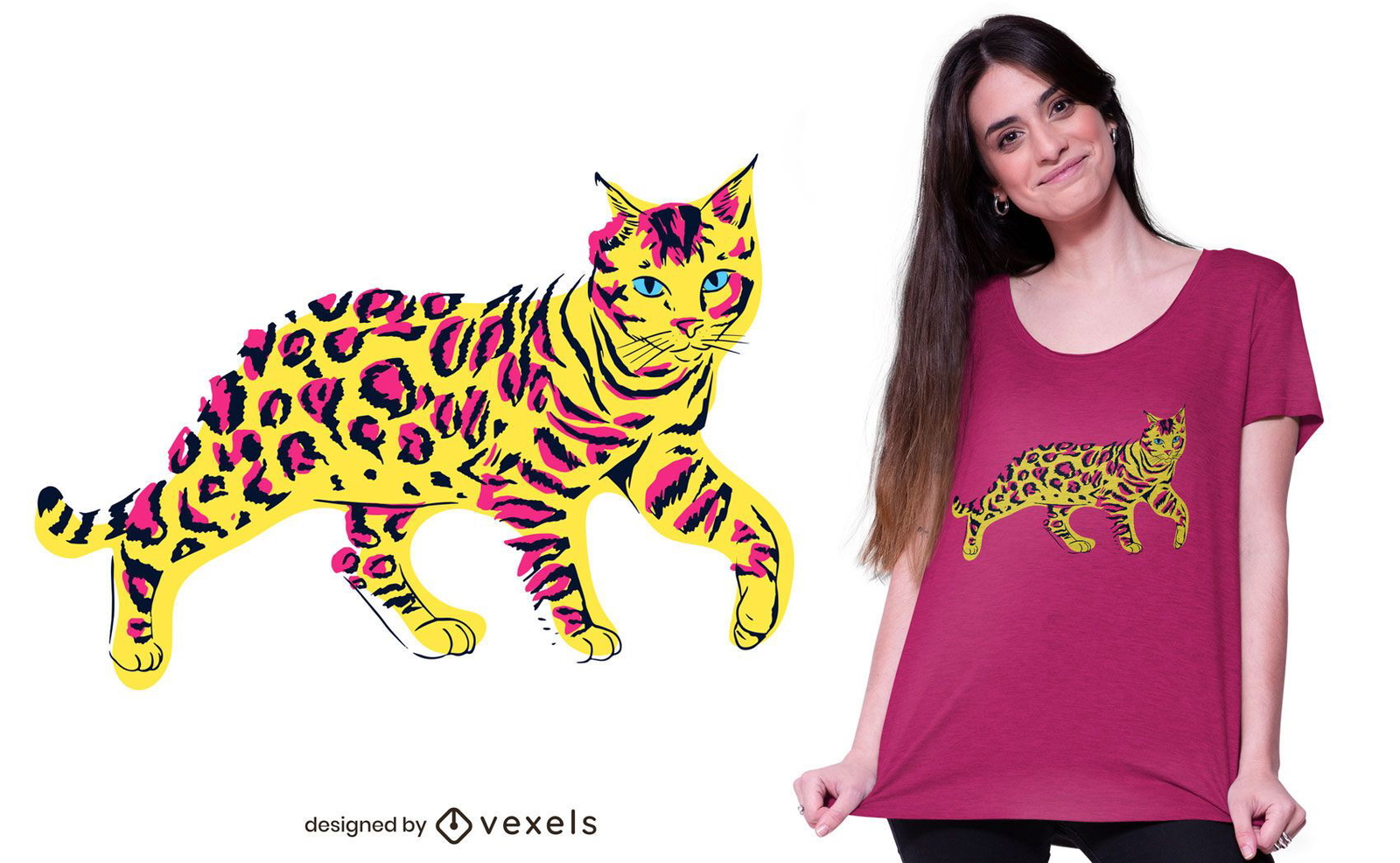 Diseño colorido de camiseta de gato de bengala