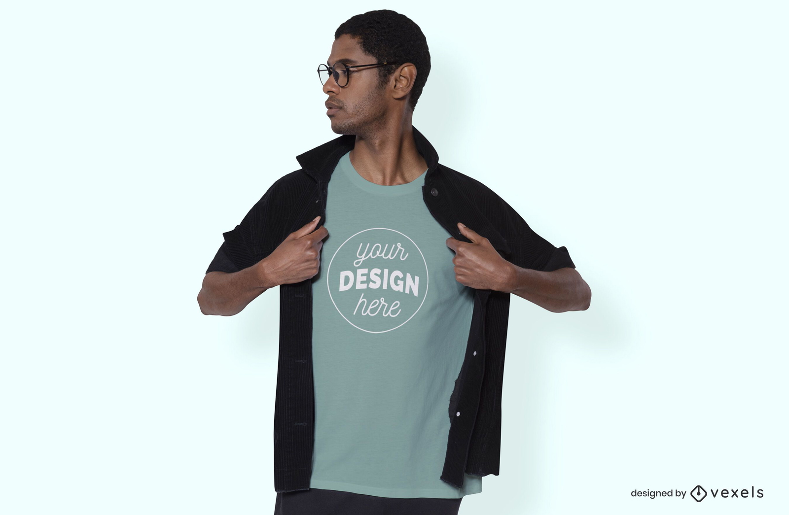 Diseño de maqueta de camiseta de hombre con chaqueta y gafas