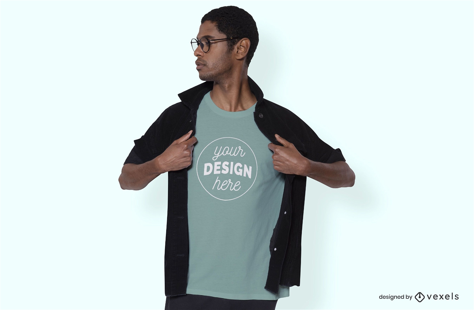 Man with jacket and glasses t-shirt mockup design