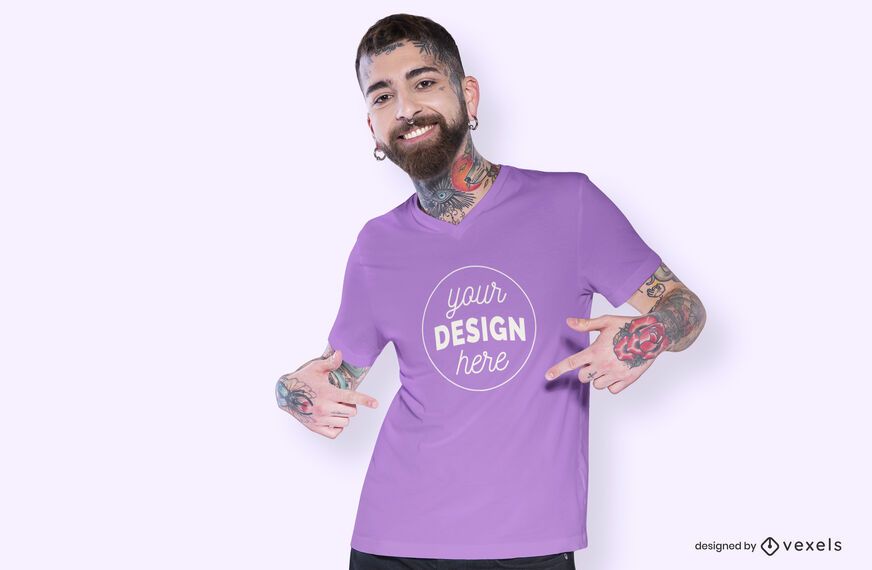 Diseño de maqueta de camiseta señalando modelo Diseño de maqueta de camiseta señalando modelo
