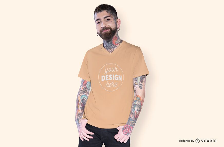 Maqueta de camiseta de hombre con las manos en el bolsillo Maqueta de camiseta de hombre con las manos en el bolsillo