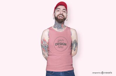 Maqueta de camiseta de sombrero modelo masculino