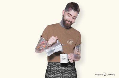 Male barista t-shirt mockup 