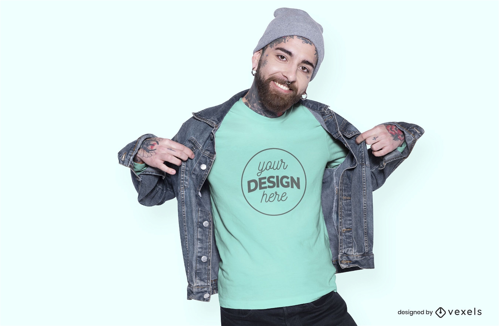 Homem com design de maquete de jaqueta e camiseta