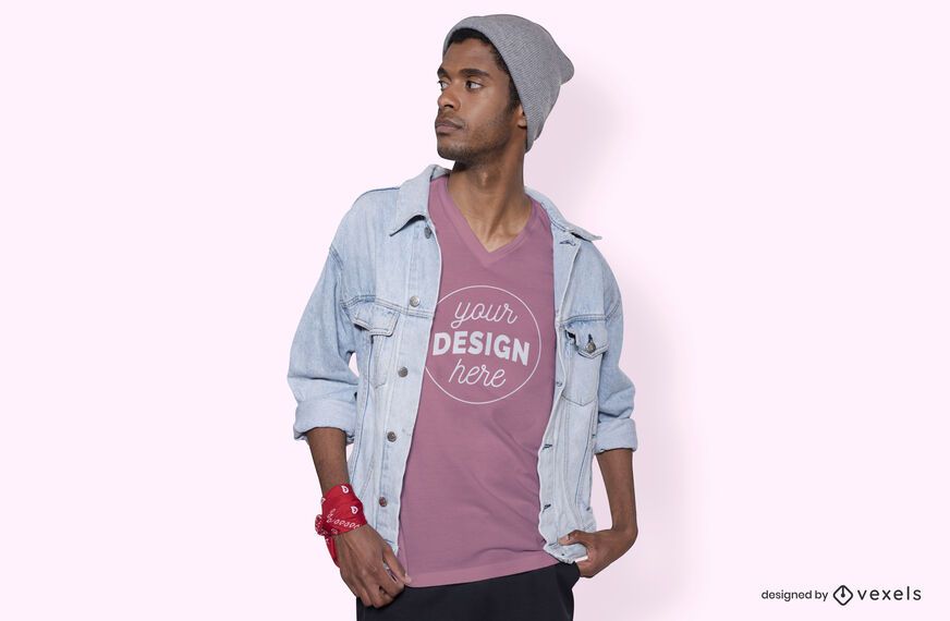 Maquete de camiseta masculina jaqueta jeans Maquete de camiseta masculina jaqueta jeans