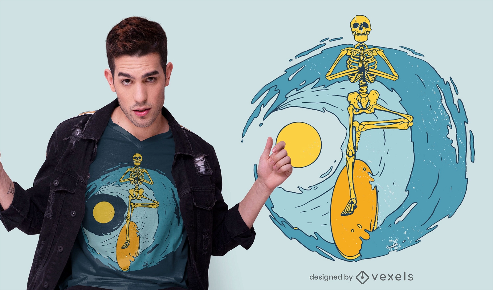 Surfer skeleton t-shirt design