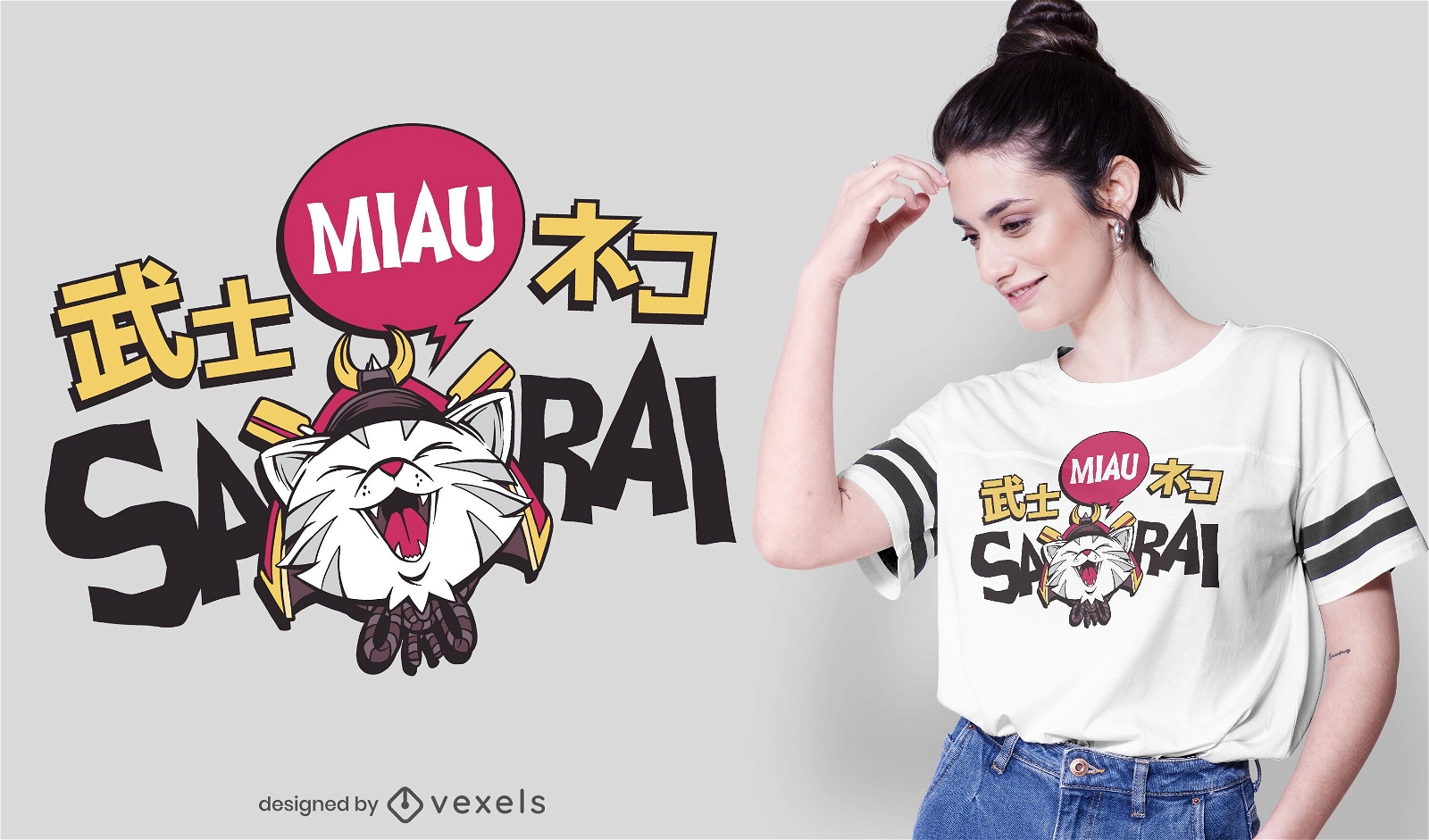 Design de camiseta de gato samiaurai