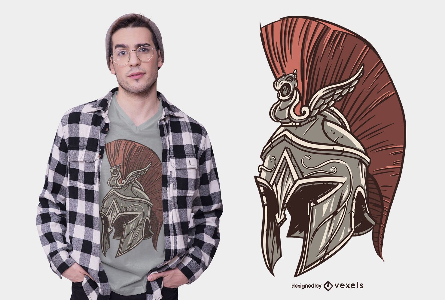 Design detalhado de camiseta de capacete de guerreiro espartano