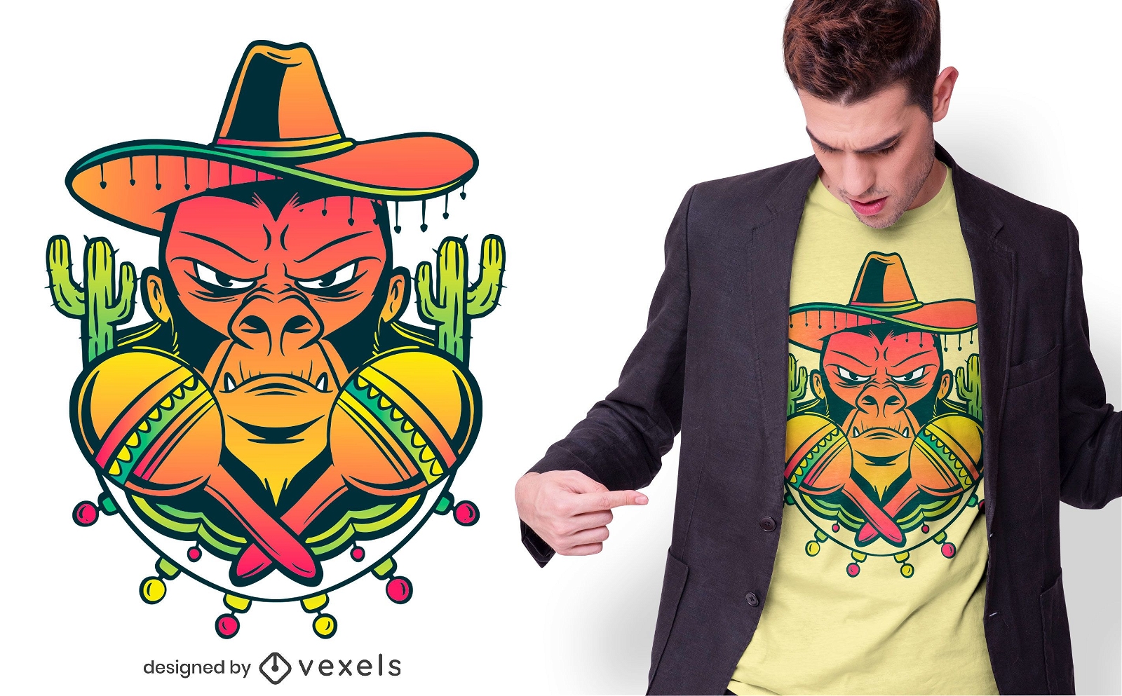 Dise?o de camiseta de gorila mexicano.
