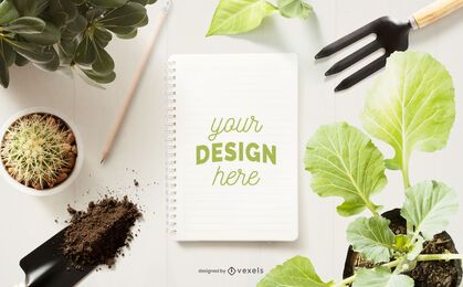 Gardening notebook mockup composition Gardening notebook mockup composition