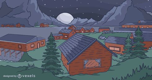Diseño de fondo de pueblo de noche Diseño de fondo de pueblo de noche