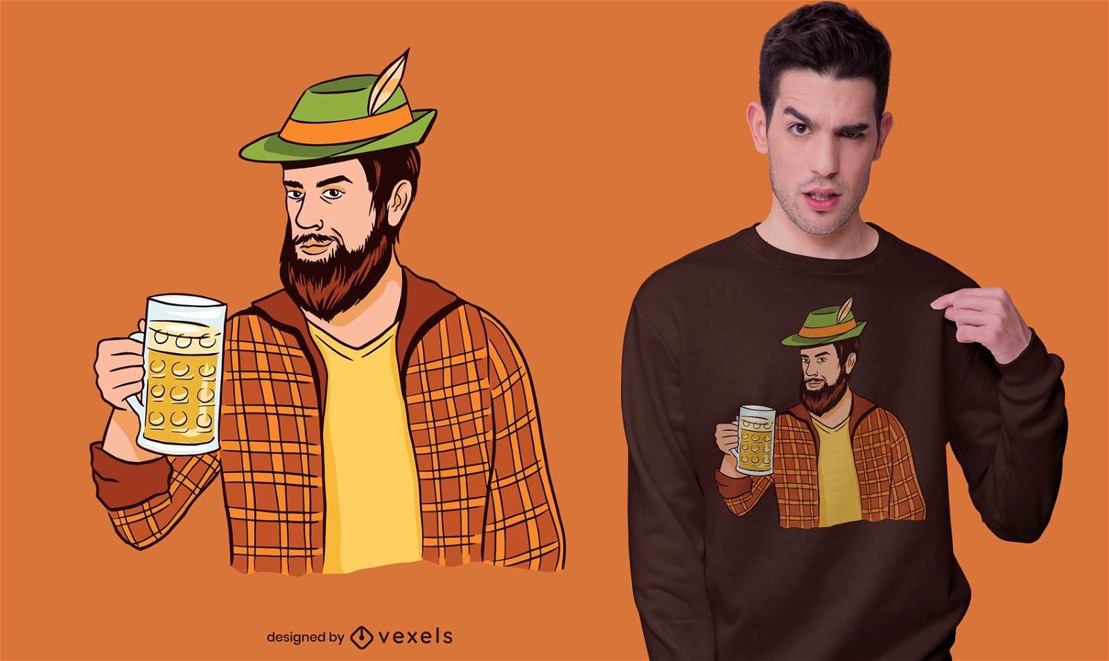 Homem hipster com design de camiseta de cerveja