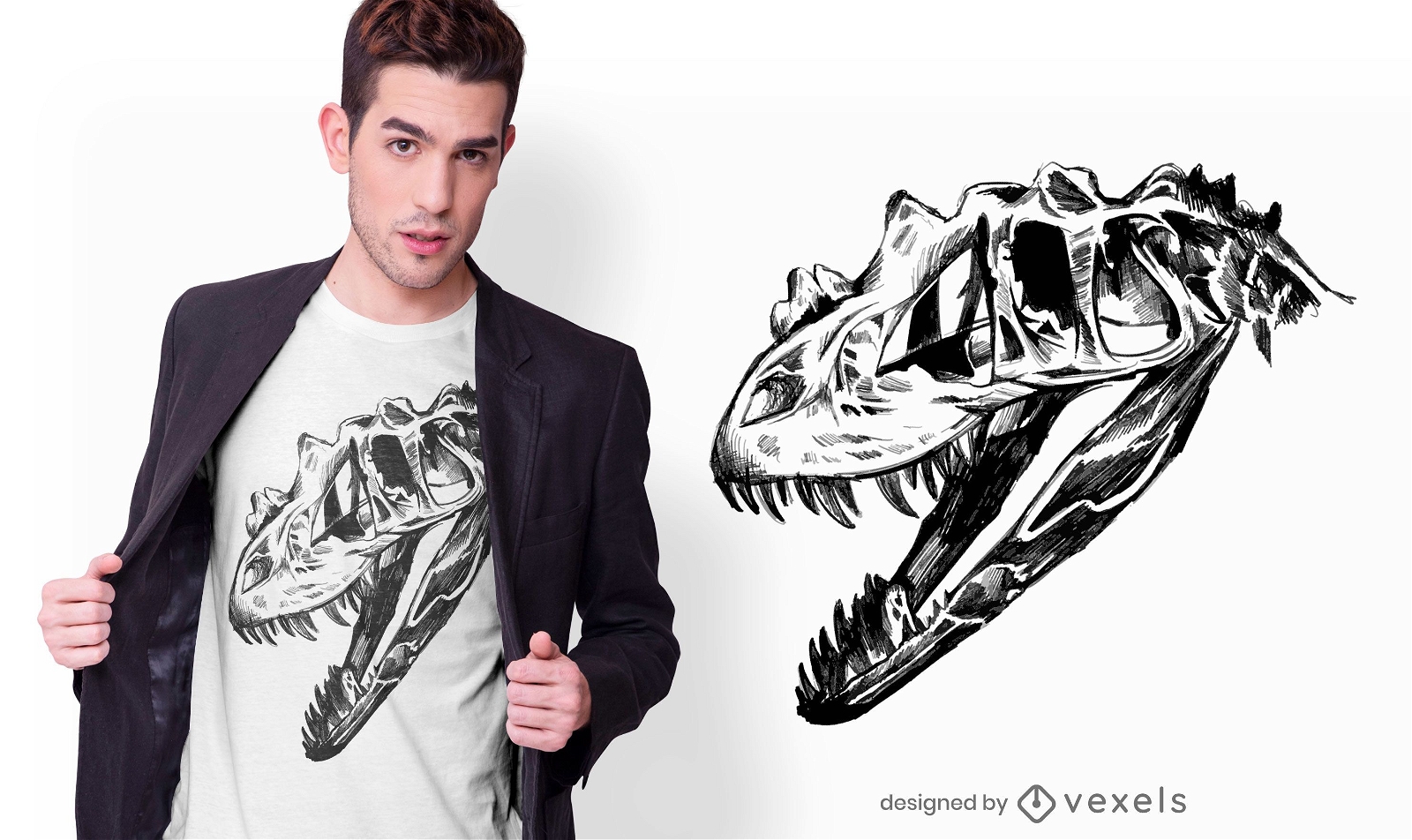 Camiseta desenhada à mão T-rex