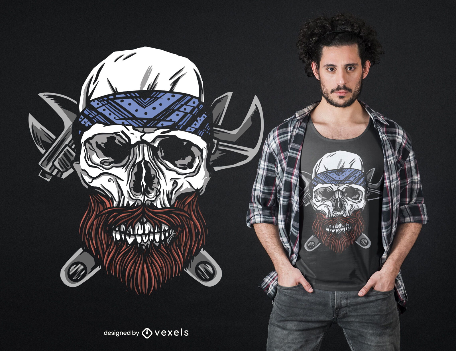Skull with beard t-shirt design
