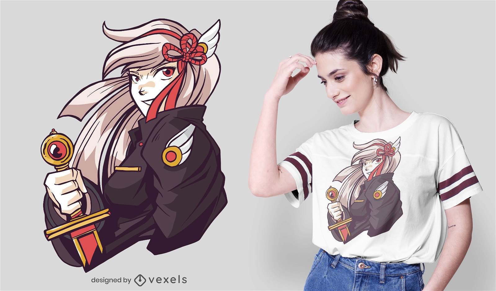 Anime girl sword t-shirt design