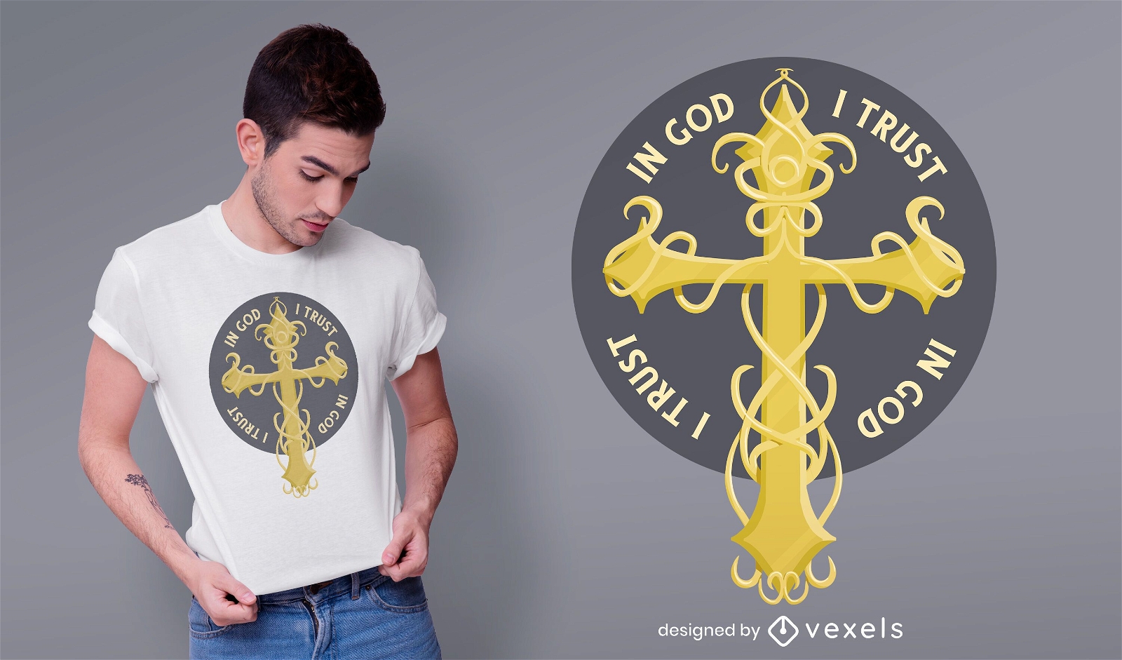 Design de camiseta com cruz dourada