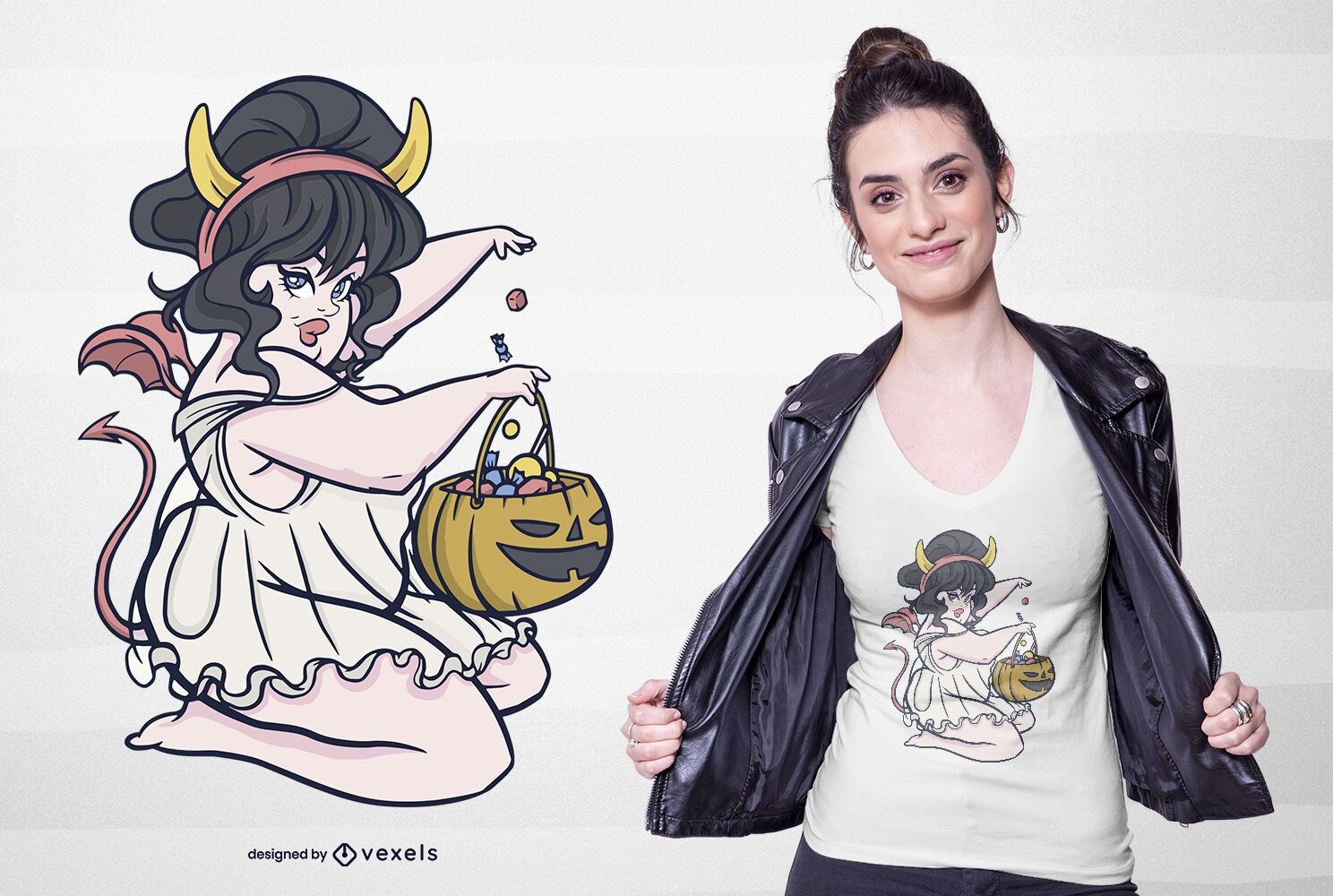 Pin up com design de t-shirt de menina de halloween
