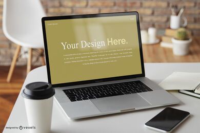 Laptop coffee shop mockup composition