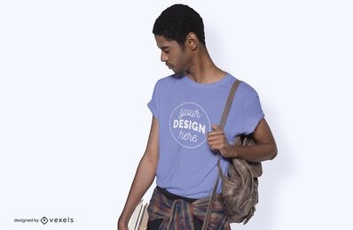 Model With Bag T-shirt Mockup PSD Editable Template
