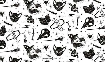 Black and White Halloween Pattern Design