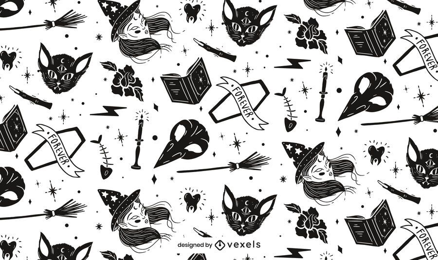 Black and White Halloween Pattern Design Black and White Halloween Pattern Design