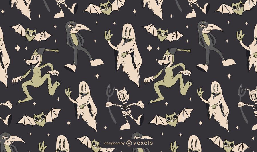 Halloween Vintage Kreaturen Muster Design Halloween Vintage Kreaturen Muster Design