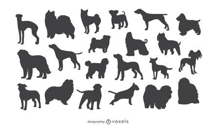 Dog breed silhouette set