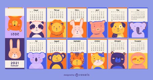 Cute Animals 2021 German Calendar Vector Download