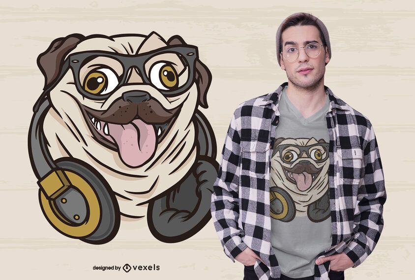 Hipster pug t-shirt design Hipster pug t-shirt design