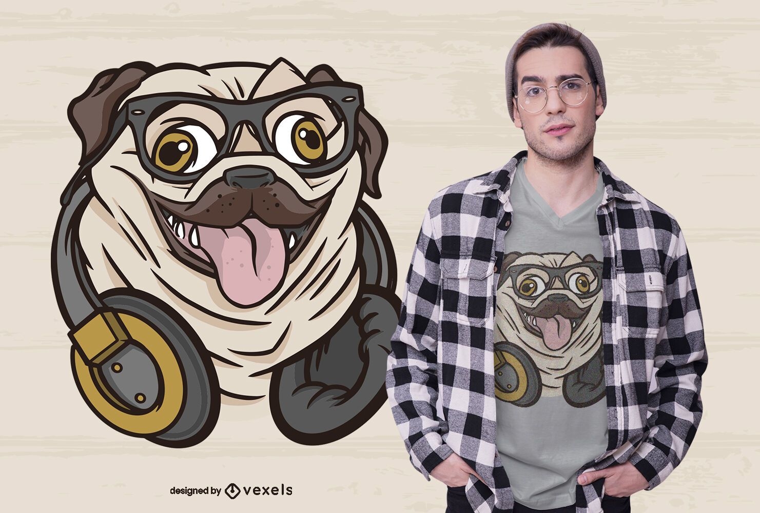 Hipster pug t-shirt design